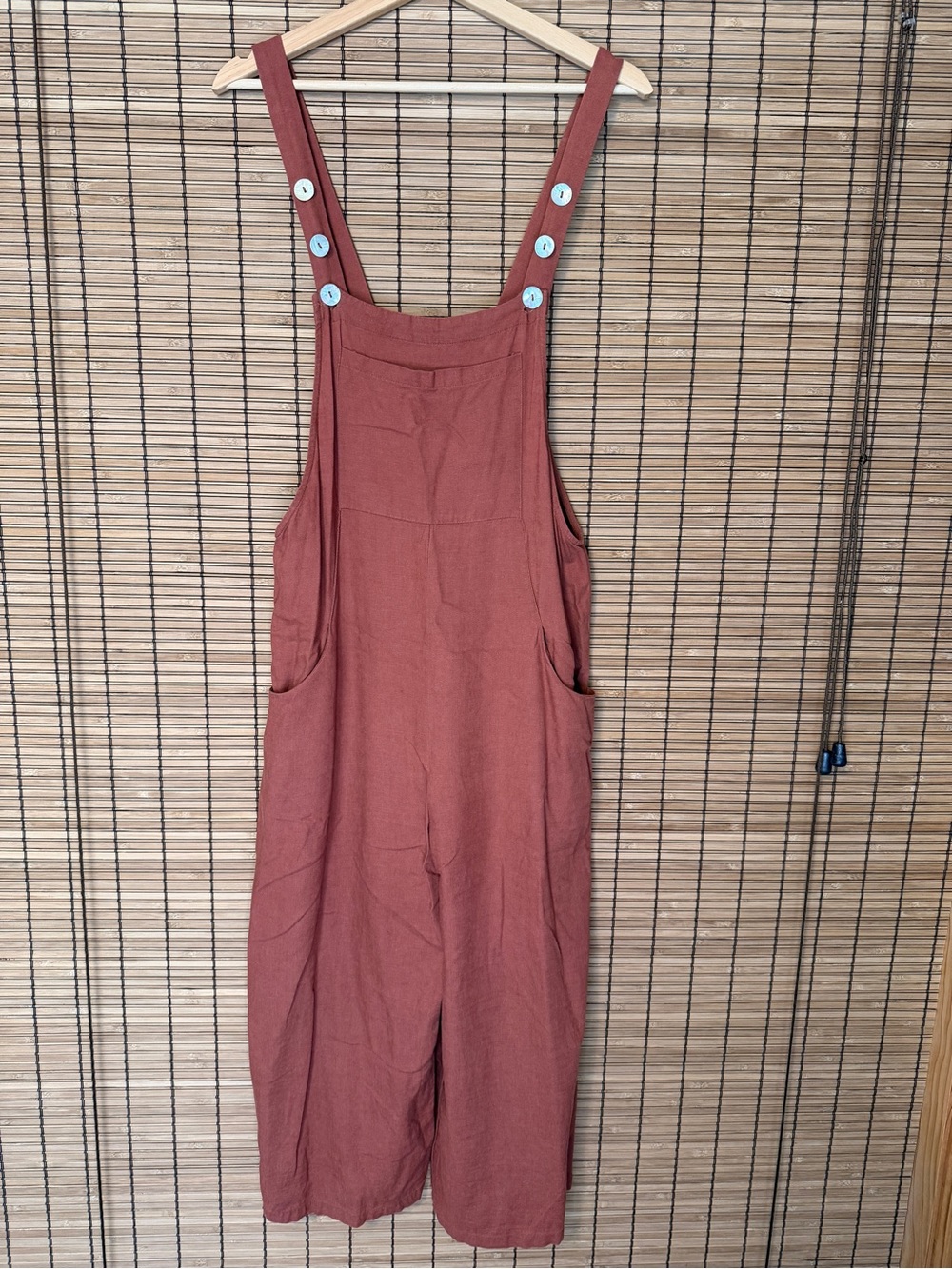 SHEIN Rust Red Linen-Style Women's Overalls with Buttoned Straps